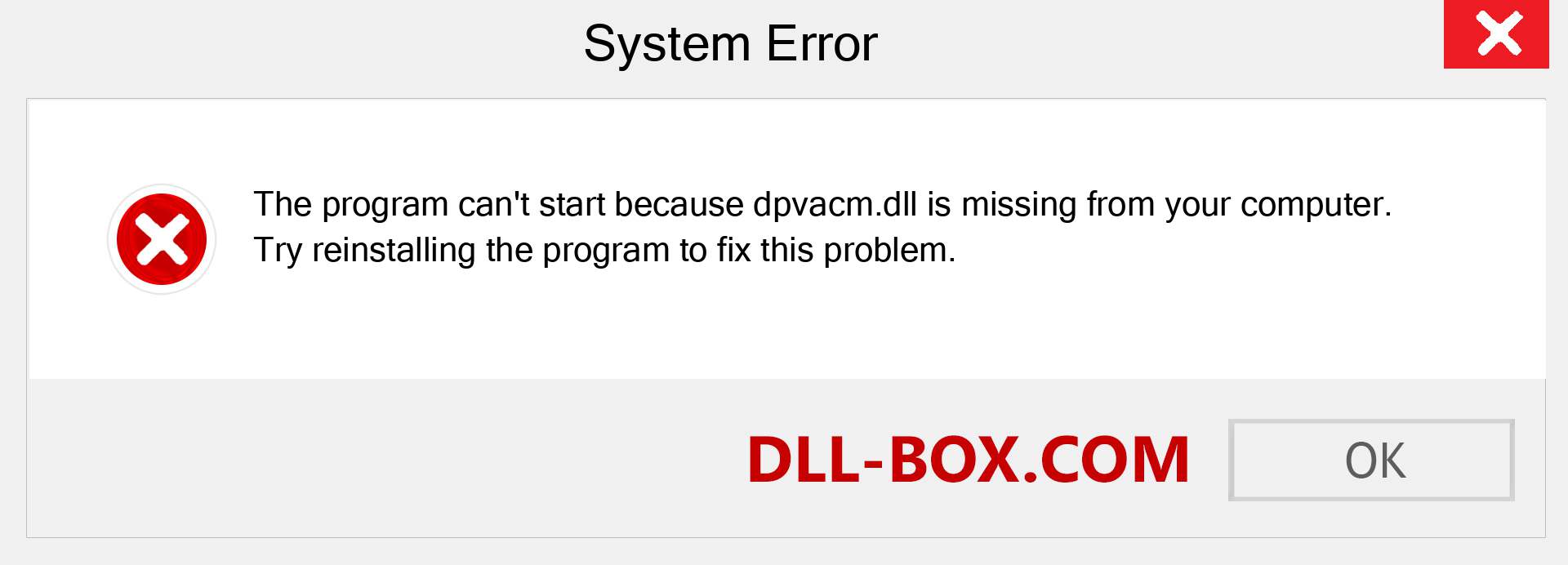  dpvacm.dll file is missing?. Download for Windows 7, 8, 10 - Fix  dpvacm dll Missing Error on Windows, photos, images